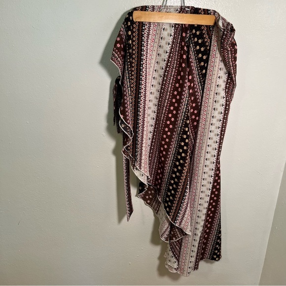 True Wrap Maxi Skirt Black Brown Floral Geometric Boho - Picture 8 of 10